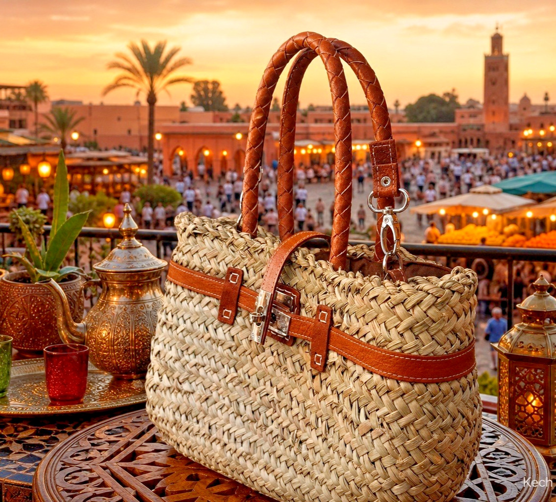 Handmade Moroccan Straw Tote Bag: Leather Straps, Bohemian Beach Bag