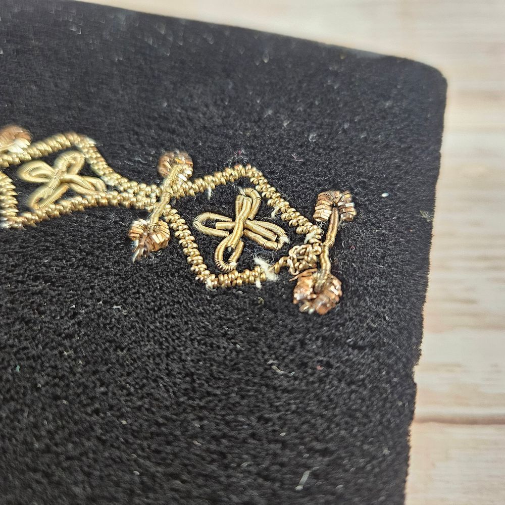 Black velvet clutch zardozi embroidery wirework beaded Indian vintage