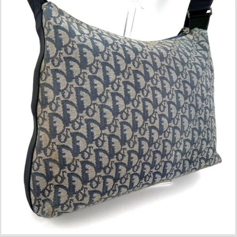DIOR Trotter Bag Crossbody Shoulder Bag Canvas Nylon Navy Silver