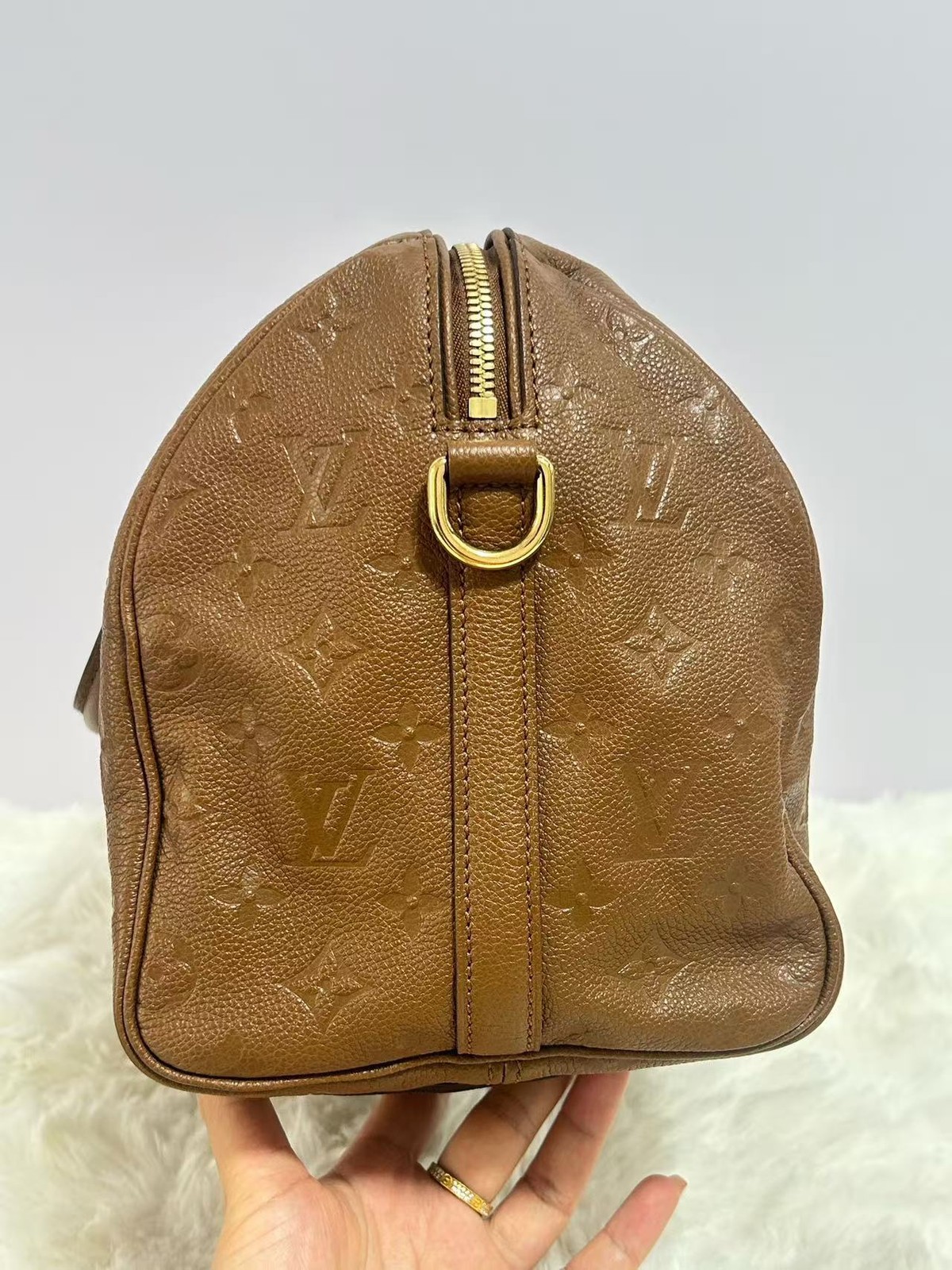 Louis Vuitton Speedy 30 Bandouliere Boston Bag Brown Empreinte Leather Gold