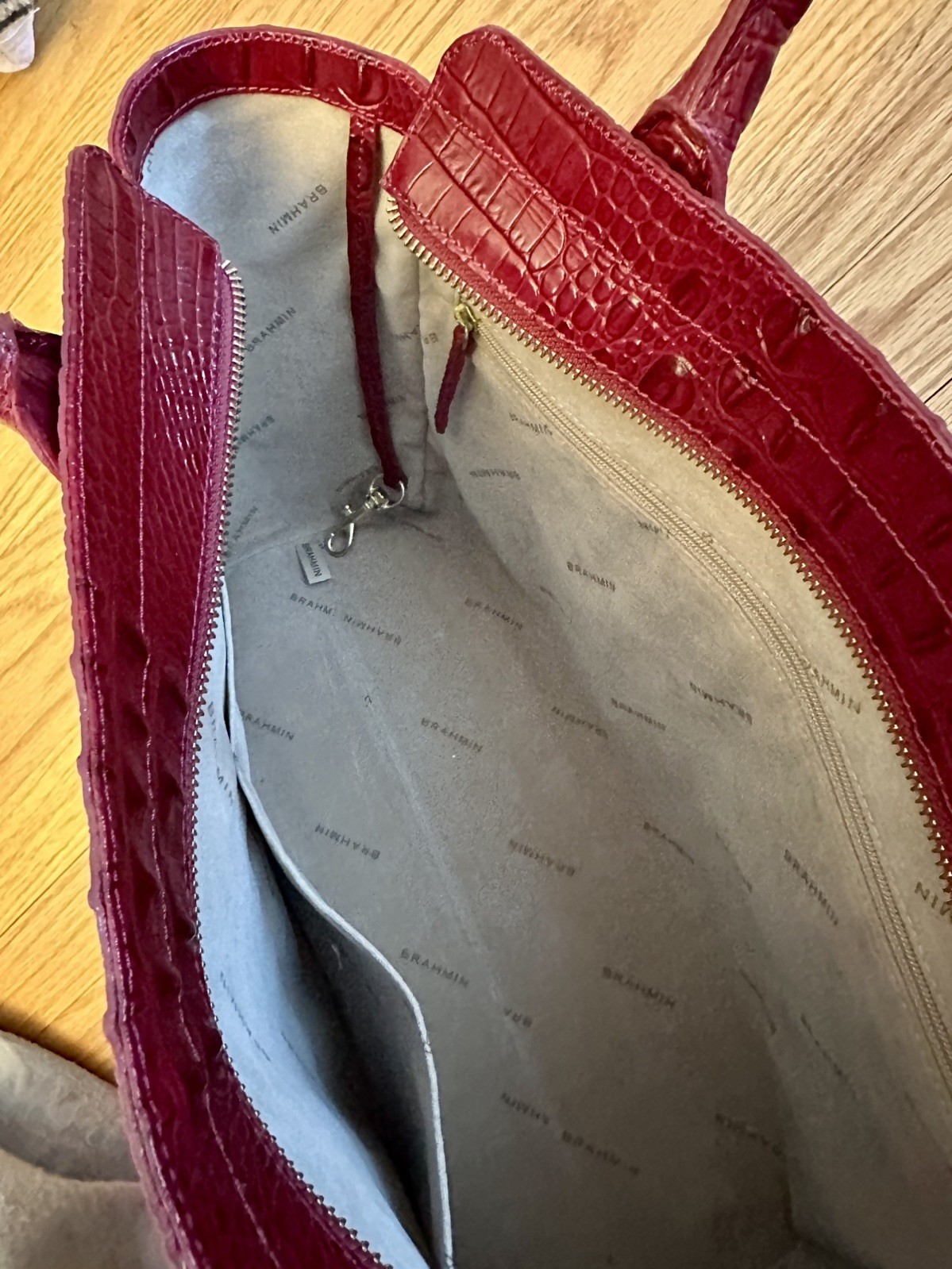 Brahmin Mallory Zip Tote Carmine Red Melbourne Croc Embossed Leather NWOT
