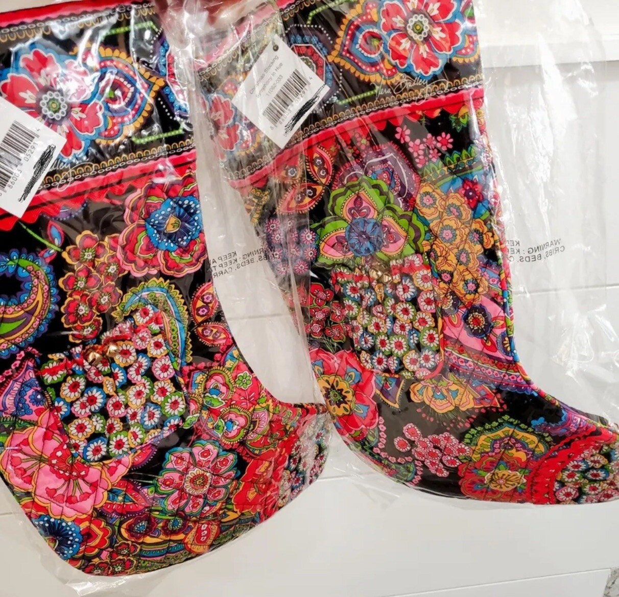 NWT~ Vera Bradley Symphony in Hue Christmas Stocking 17” W/ Jingle Bell Pocket