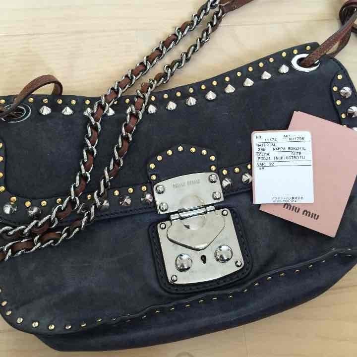 Rare MIU MIU Vintage Navy Leather Studded Handbag Shoulder Bag