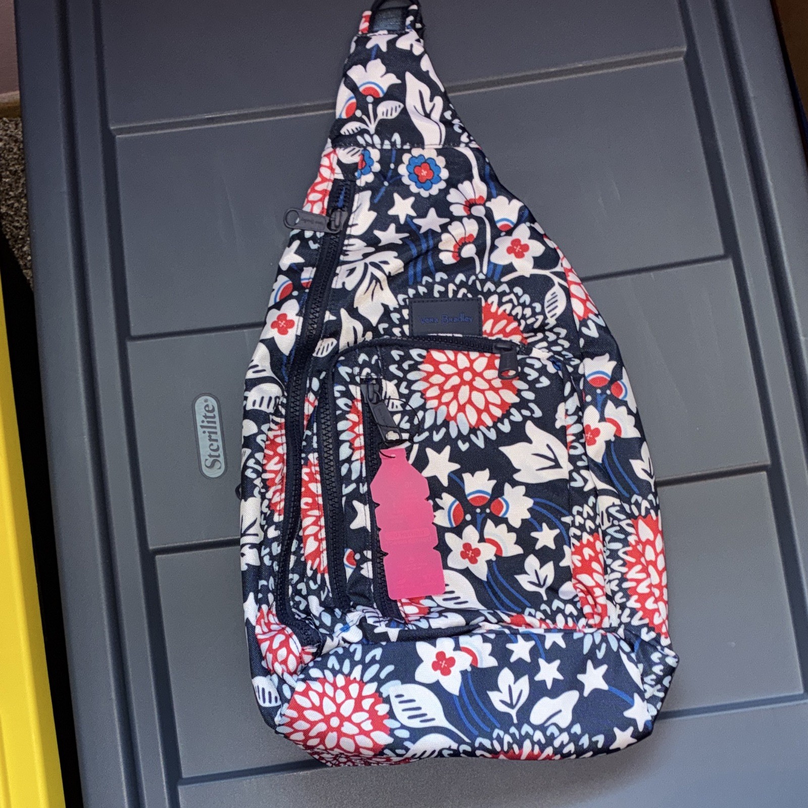 Vera Bradley Navy Floral Sling Bag Zip Lightweight Water-Repellent Crossbody