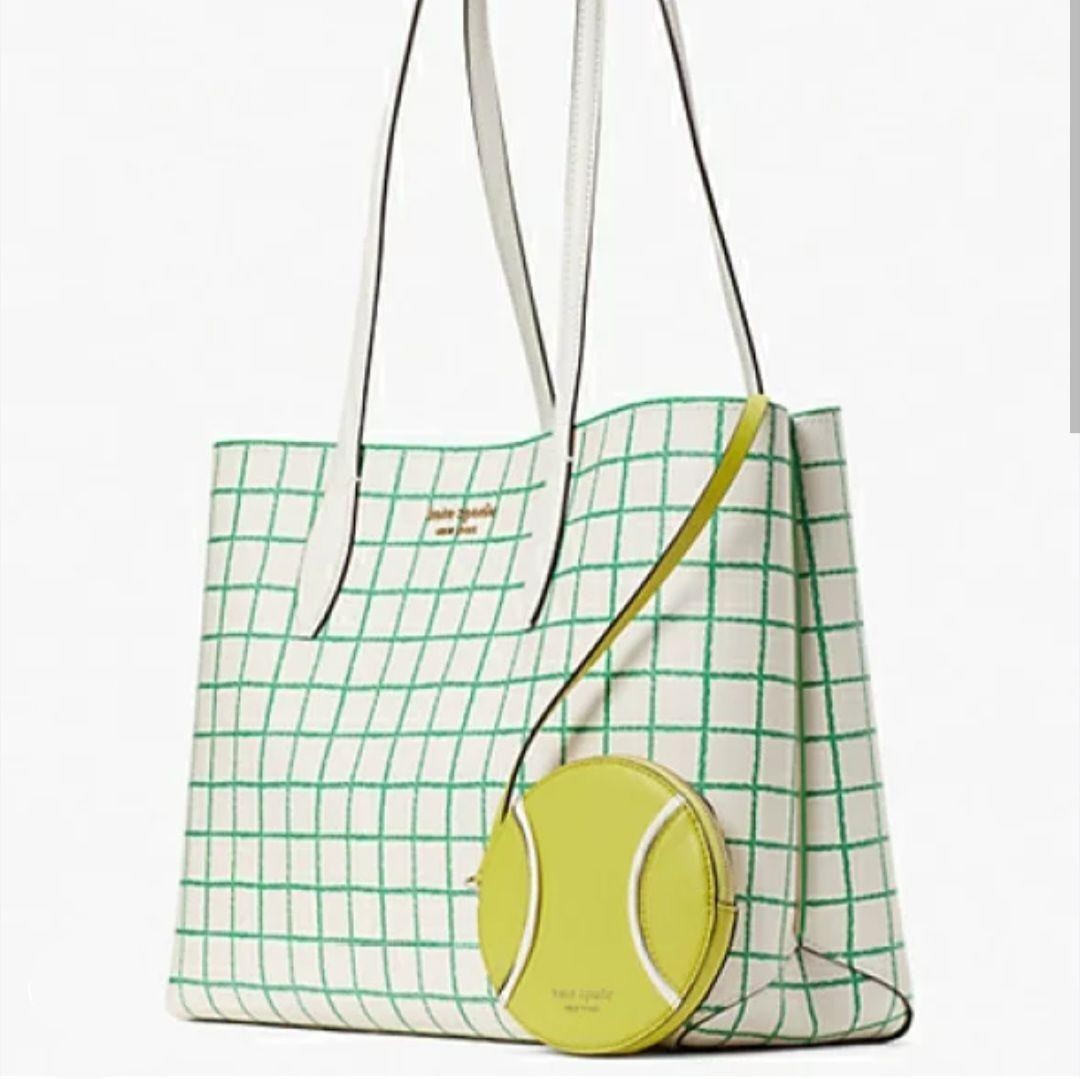 Kate Spade All-Day Tennis Check Large Tote Bag Handbag White Green Used