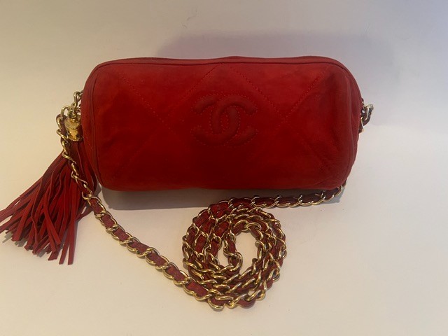 Chanel Vintage Diamond CC Barrel Bag Quilted Suede/Leather Mini