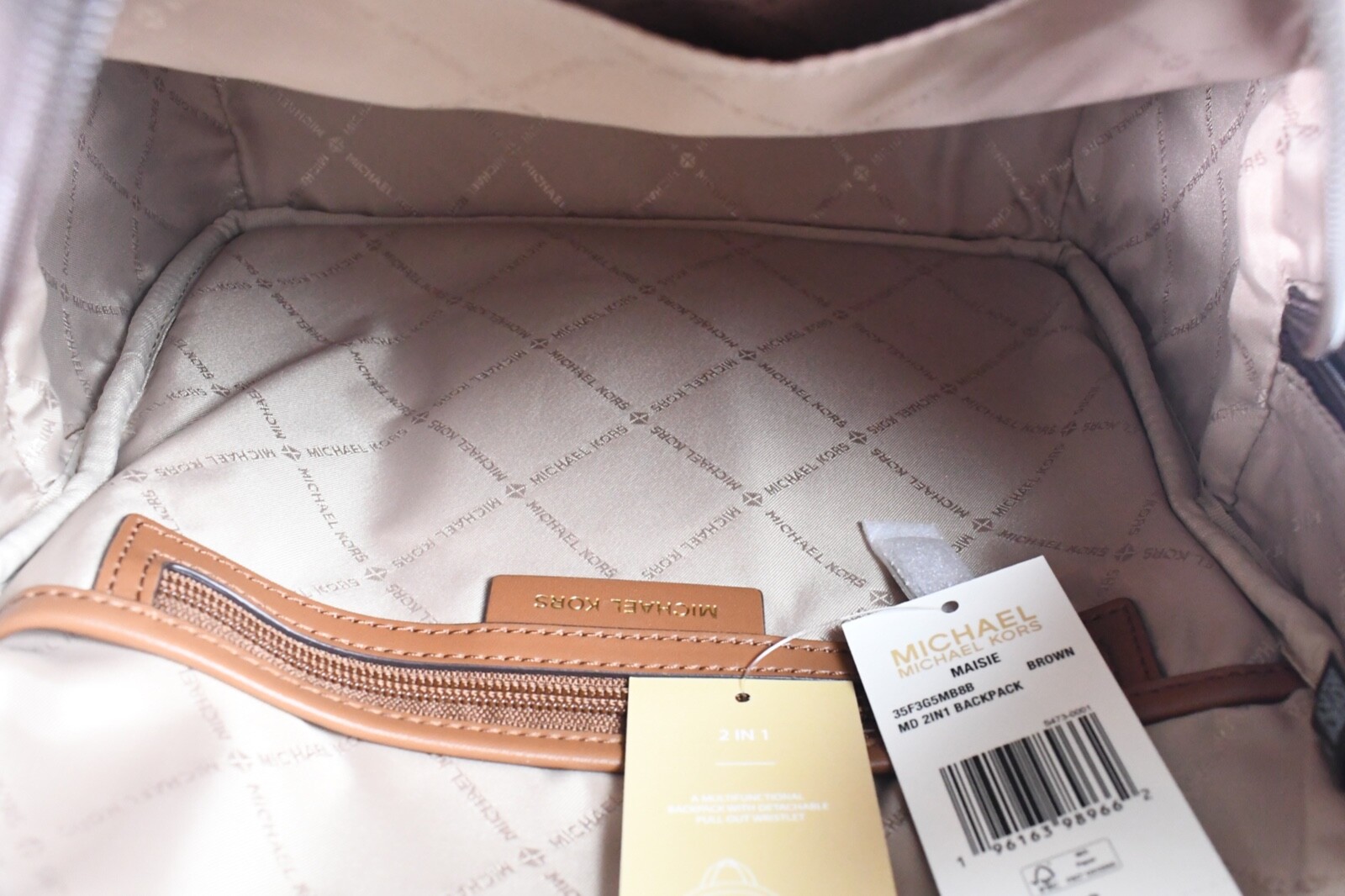 Michael Kors Maisie Medium 2in1 Leather Backpack MK Bag with Pouch In Brown Sig