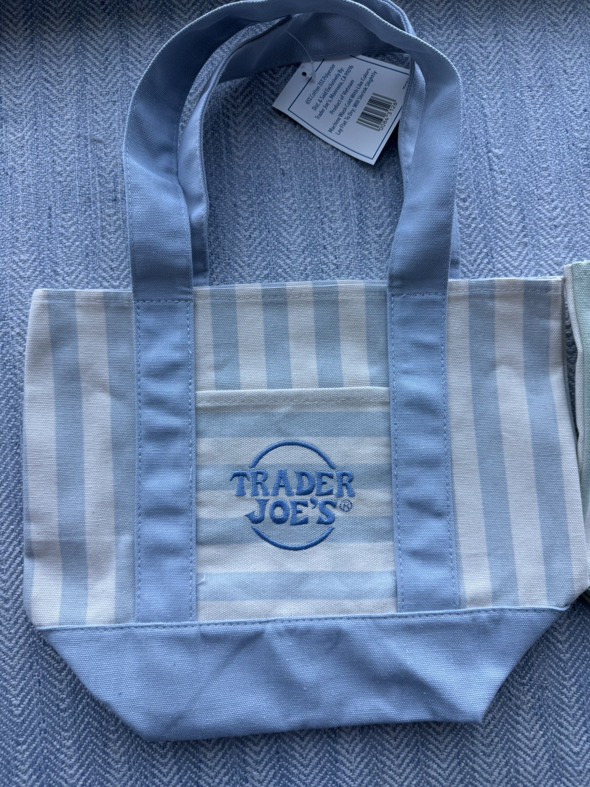 Trader Joe’s Pastel Striped Mini Canvas Tote Bag Limited Blue & Green Stripe 2