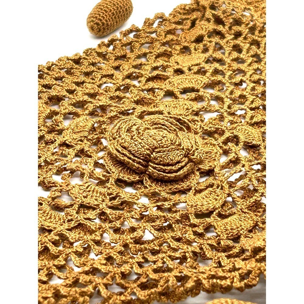 Vintage Handmade Open Crochet Drawstring Handbag Purse Bag Unlined