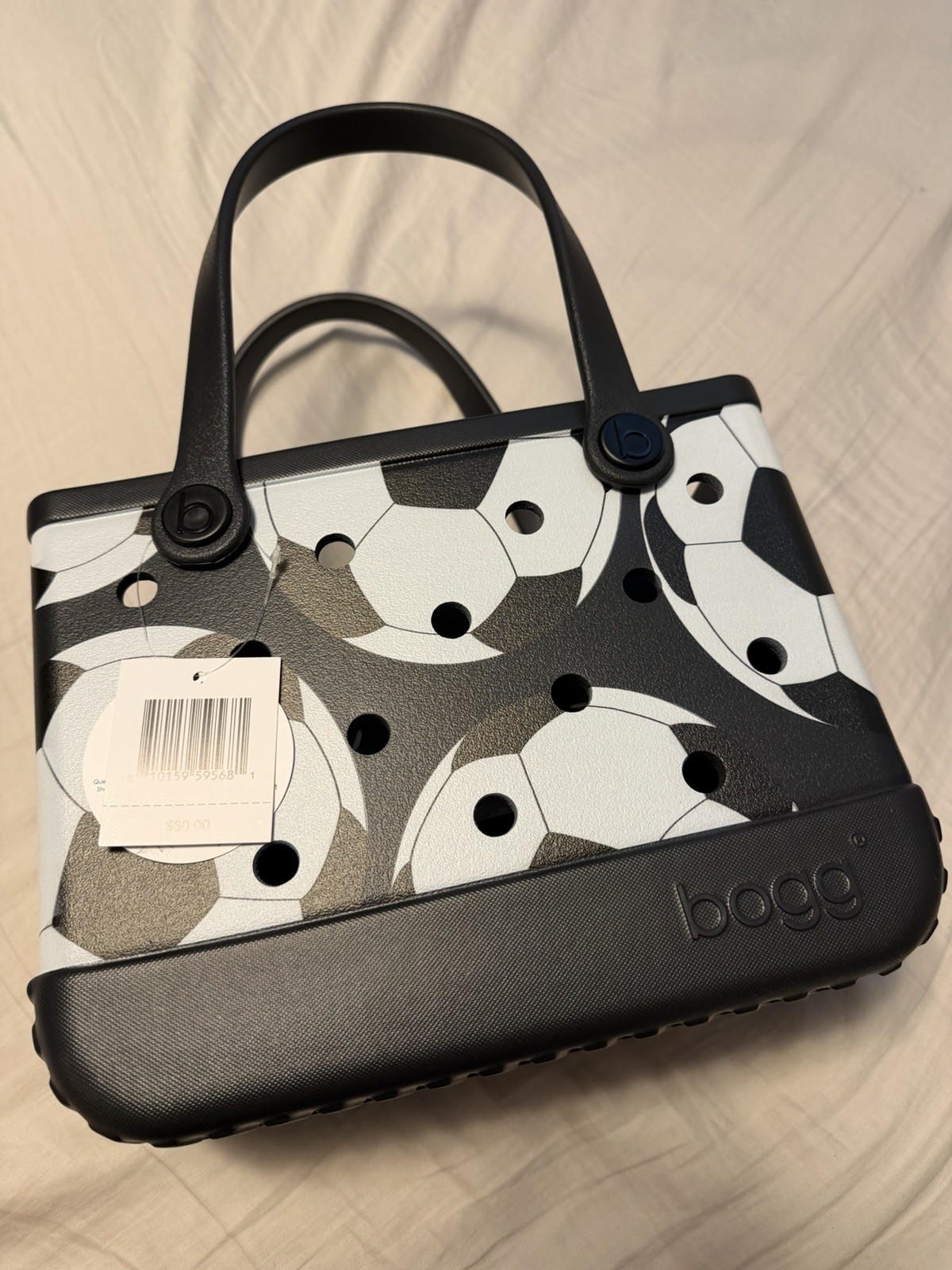 Bogg bag with soccer ball design small size