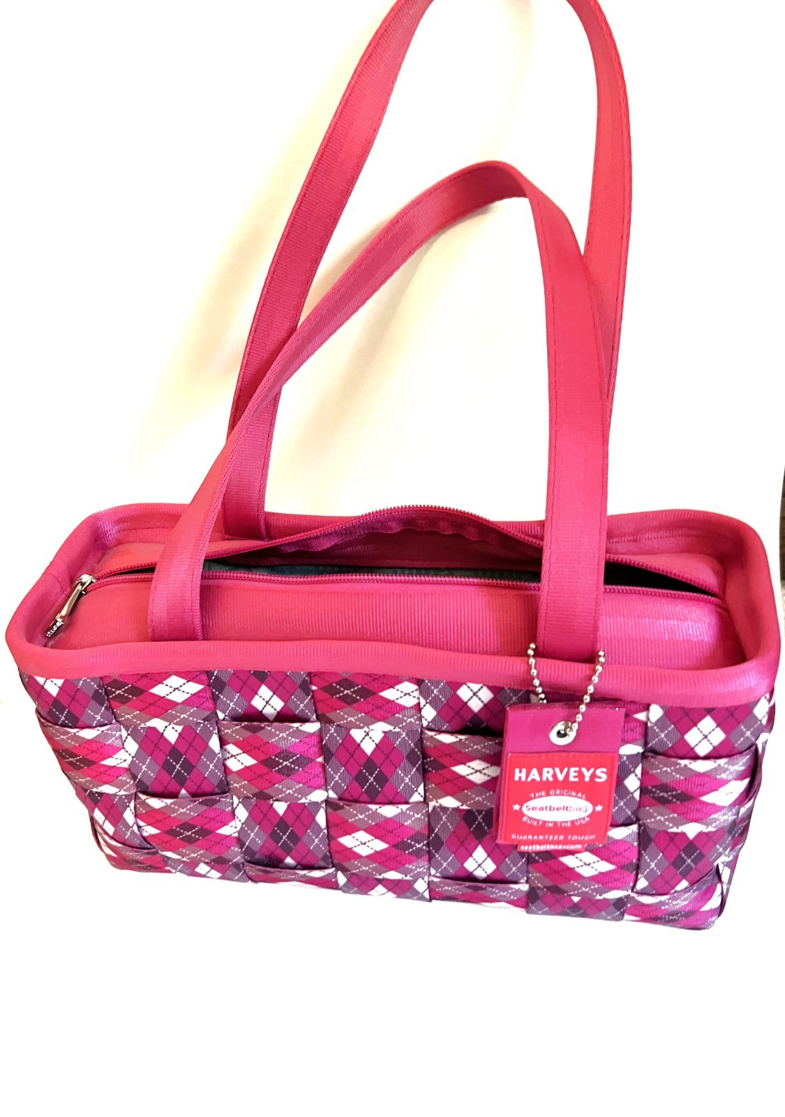 NEW NEVER USED! Harvey’s Seatbelt Bag Satchel Style Pink-Purple-Grey Plaid