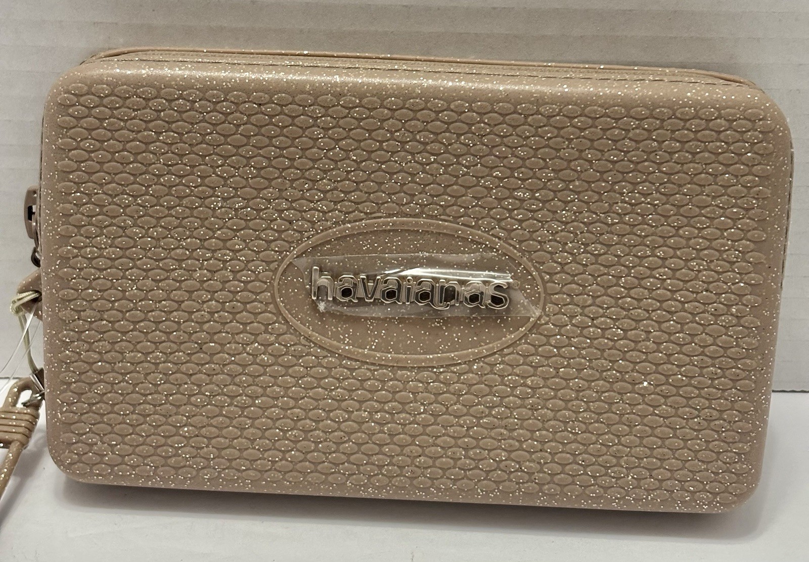 Stylish Havaianas Mini Bag Water resistant Zipper Silicone Clutch Champagne NWT
