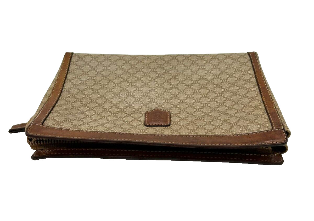 CELINE Macadam Clutch Bag Pouch PVC Beige Leather M07