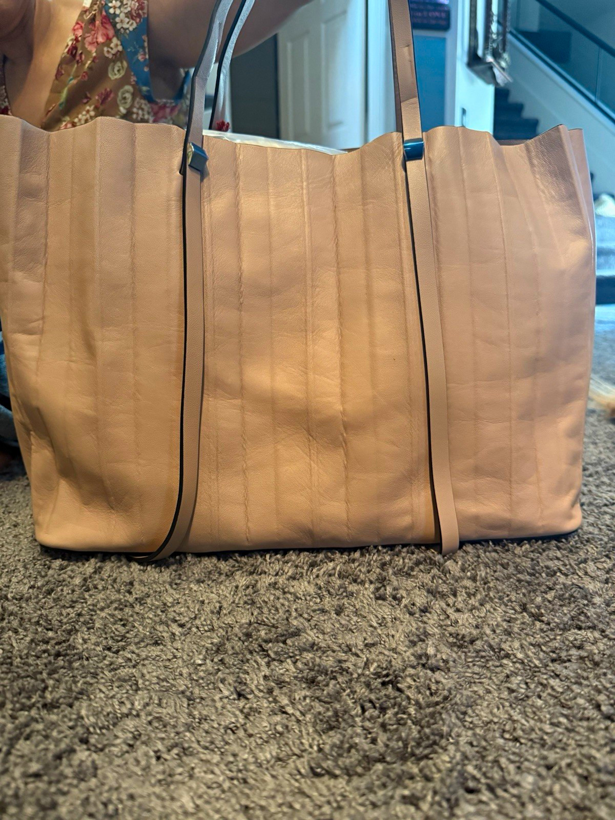 VALENTINO Beige Large Shoulder Tote Bag Removable Zip Pouch Gold Hardware