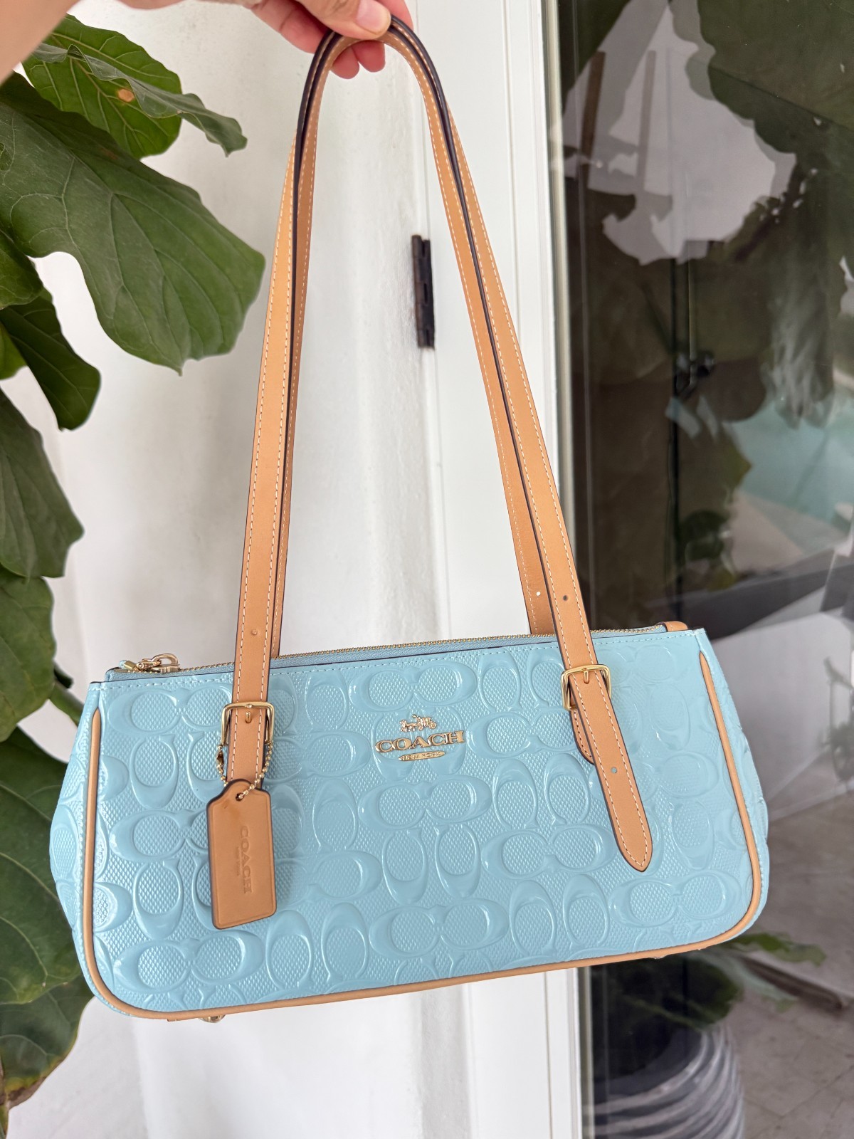 Coach Asher Shoulder Bag In Signature Leather CER18 Gold/Light Blue