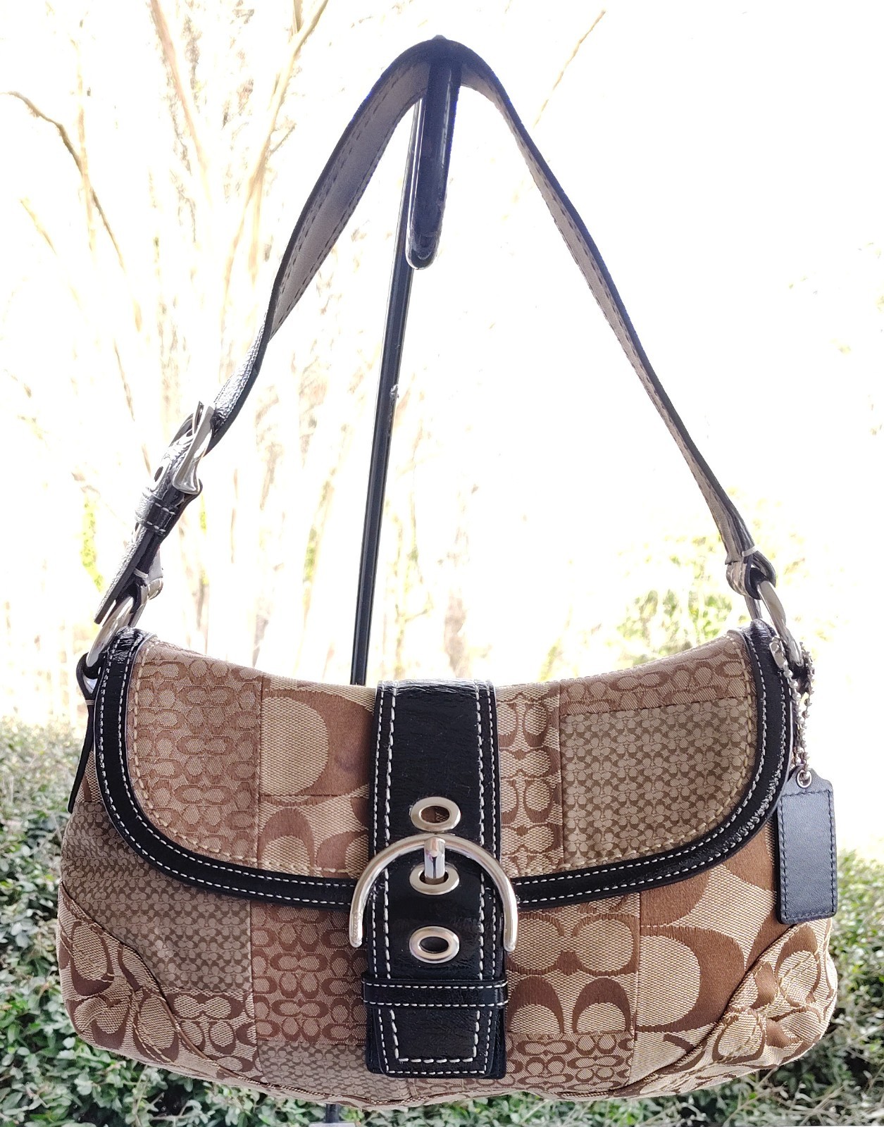 Coach F12316 Vintage Soho Brown Signature C Canvas Patchwork Shoulder Bag