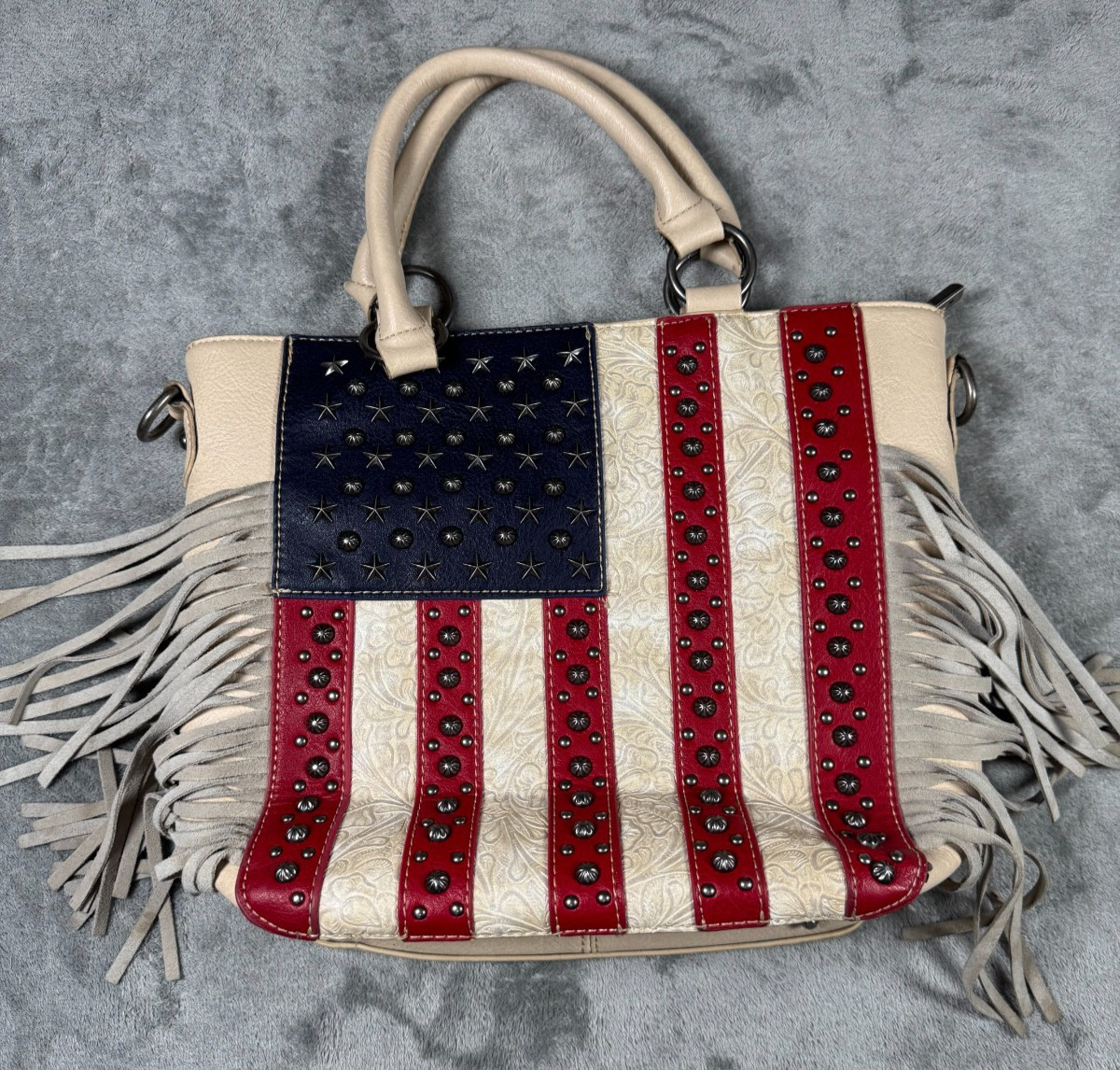 Shyanne American Flag Star Stud Fringe Concealed Carry Tote BAG Purse No Strap