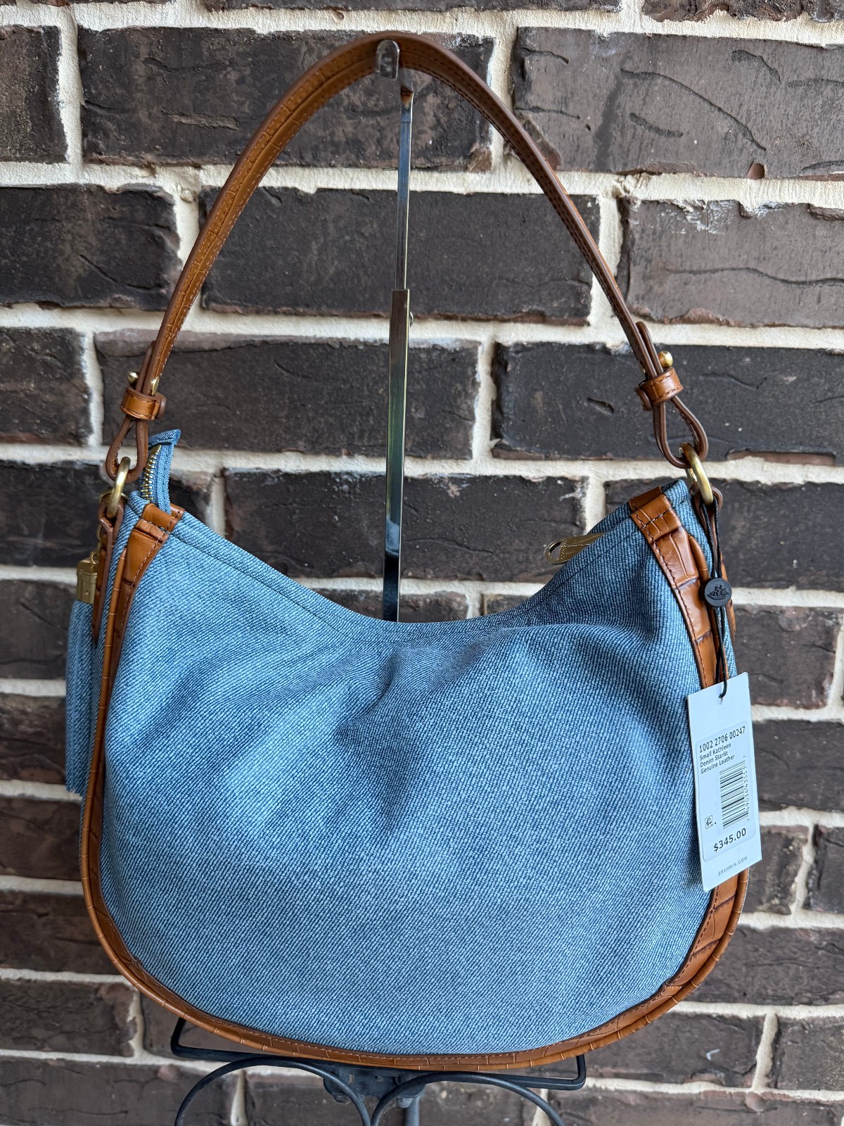 NWT$345 Brahmin Small Kathleen Denim Starlit Shoulder Bag blue brown nubuck lthr