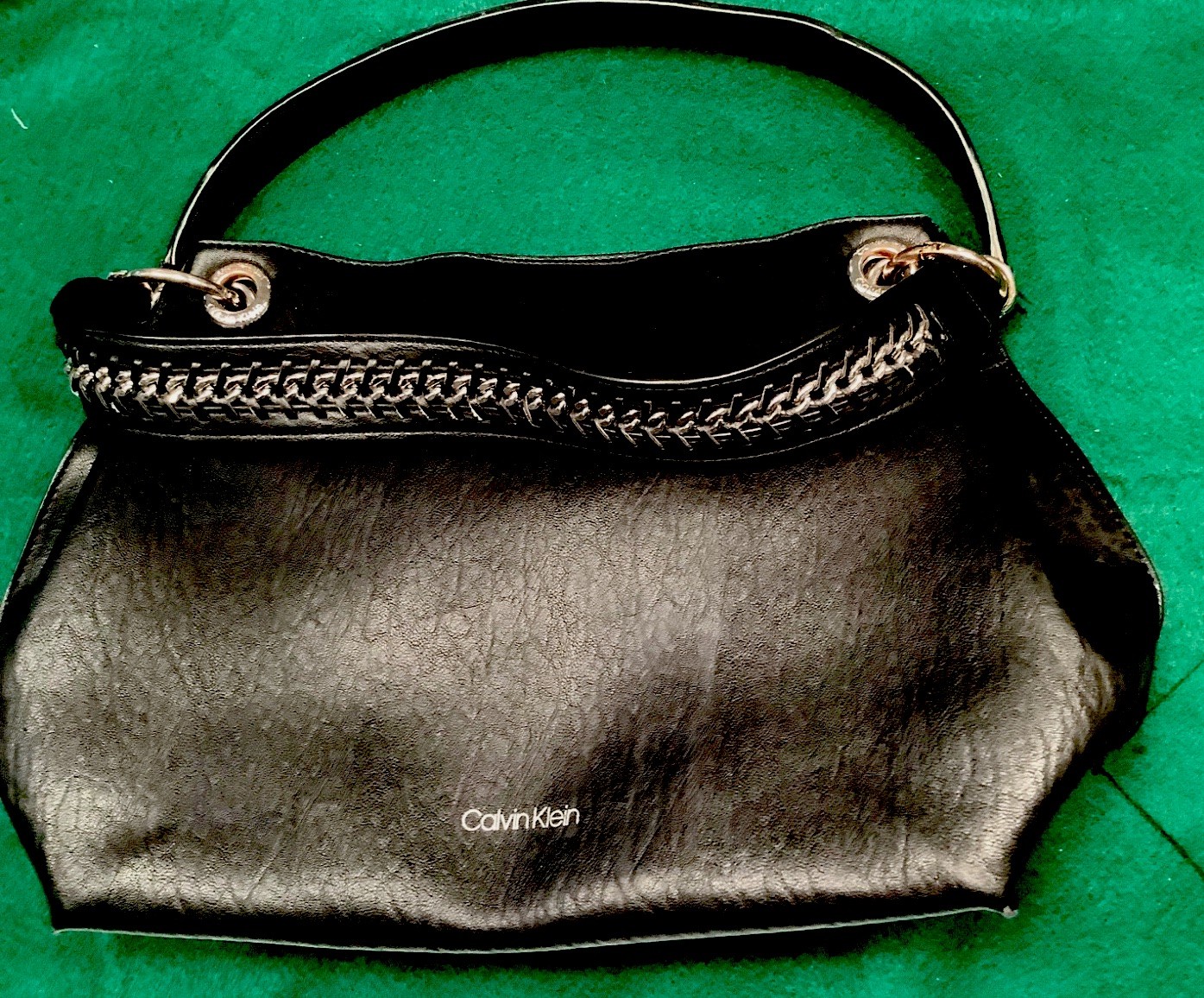 Calvin Klein Black Leather Deesha Tailored Tote w/Silver Toned Hardware – Ex C