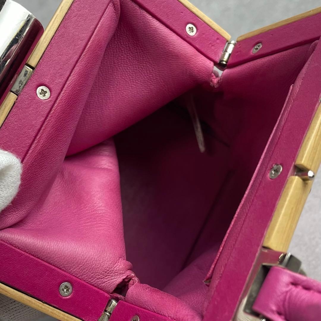 PERRIN PARIS Leather Wood Frame Shoulder Bag Pink Magenta Purse Mint Condition