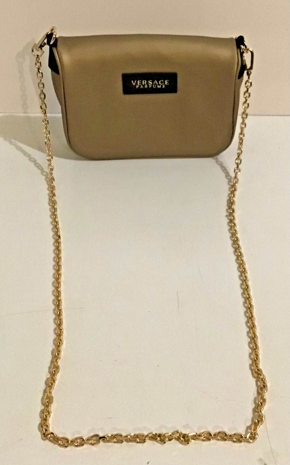 Versace Parfums Champagne Gold Crossbody Clutch Bag Purse w/ Chain Strap NEW