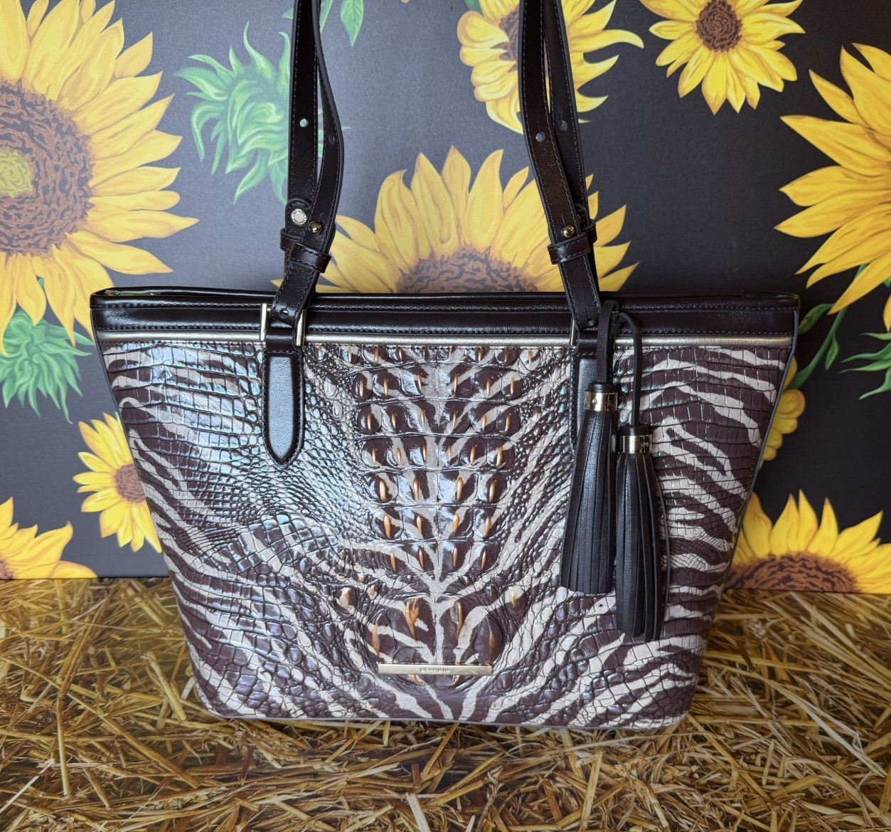 Brahmin Medium Asher Coffee Bengal Leather Brown Zebra Stripe NWT Animal