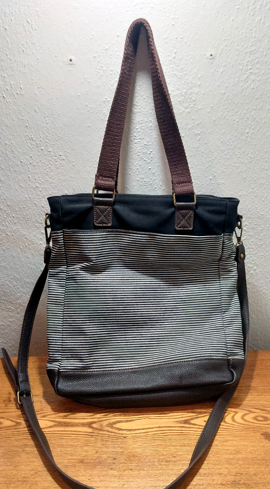 Chala Fat Cat Stripe Canvas Tote Shoulder Bag Cat Lover Gift Purse Tuxedo Kitty