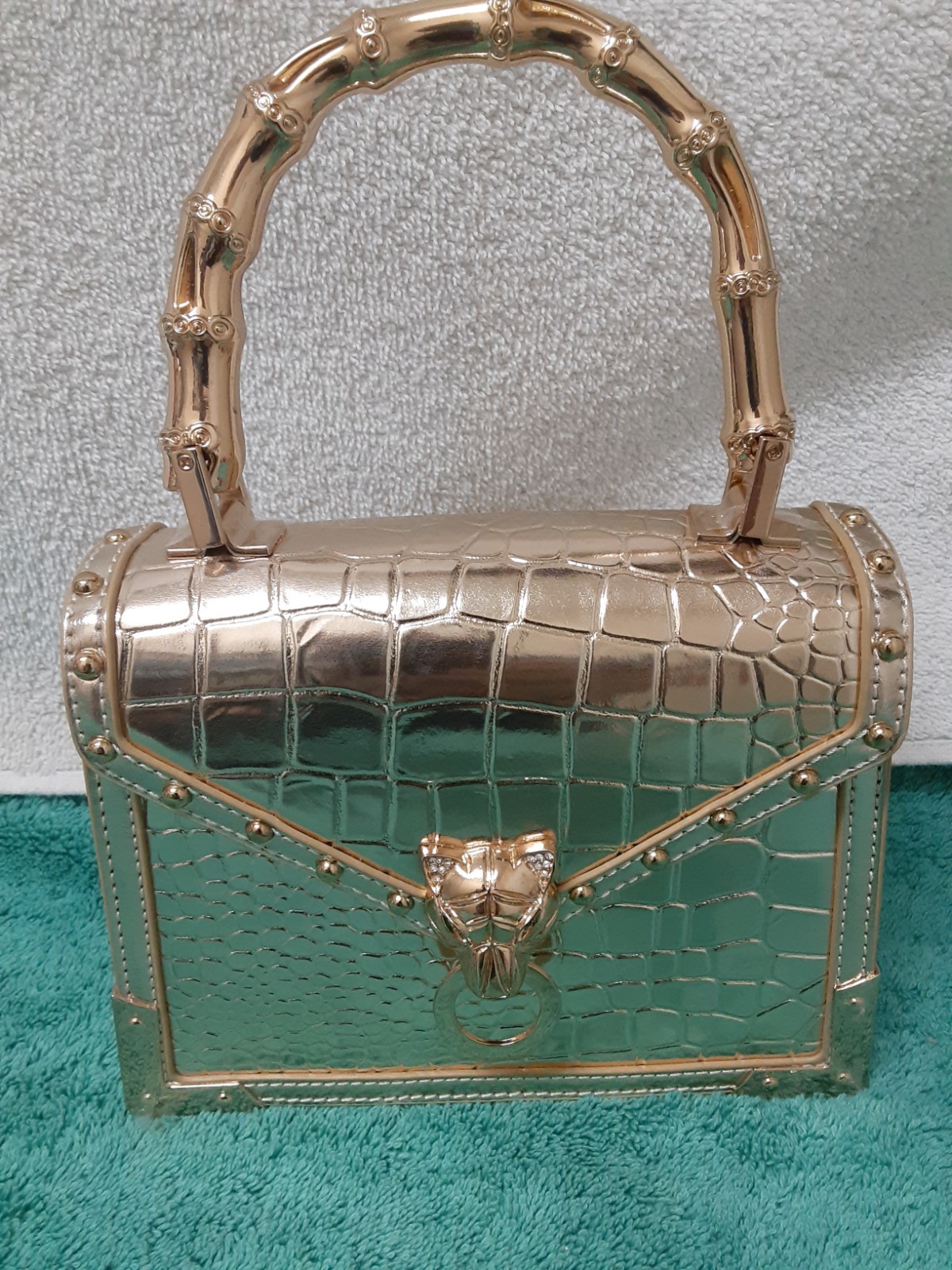 ALDO Gold Satchel Gold Bamboo Handle with 49″ strap NWOT no crossbody strap