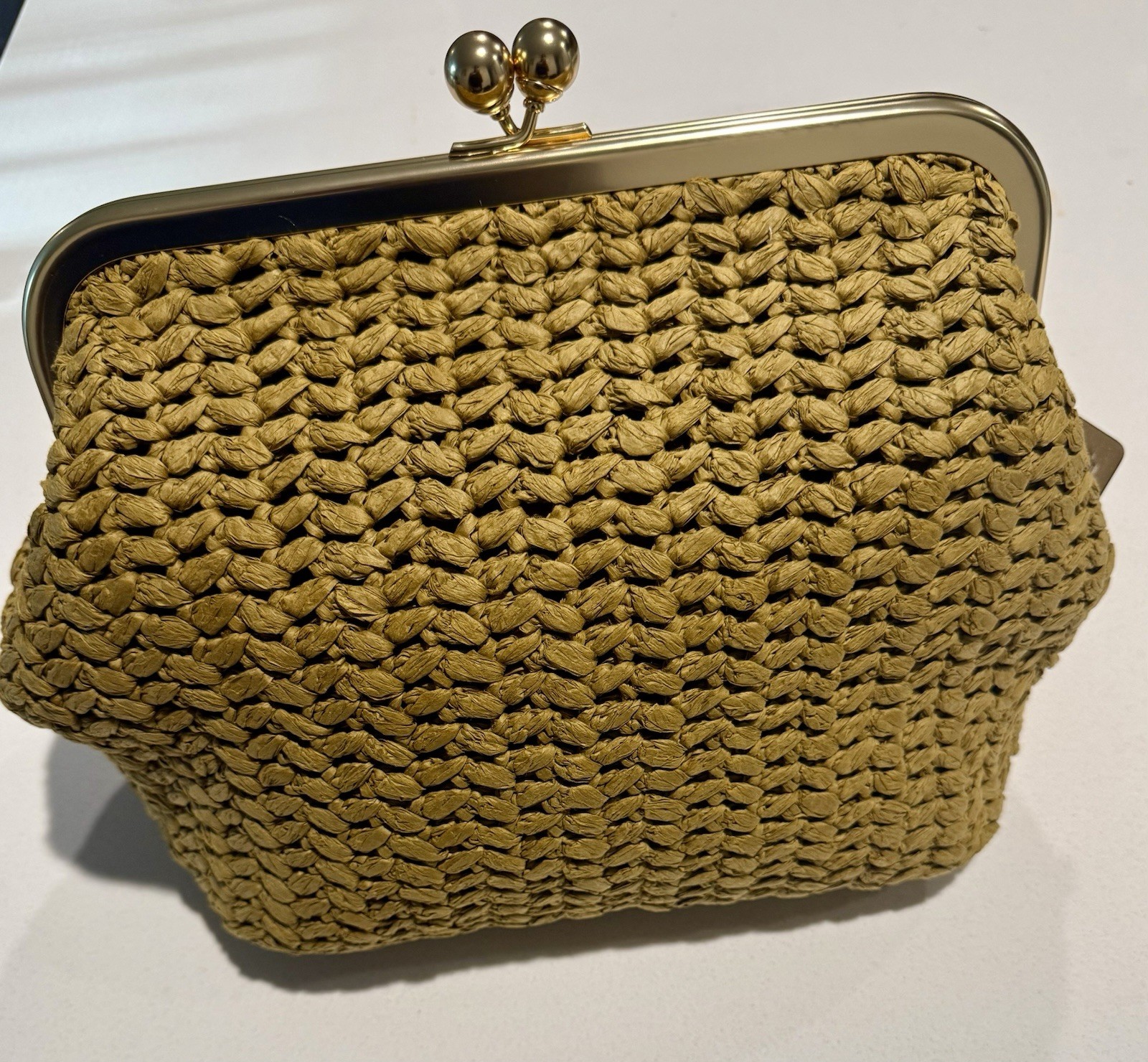 NWT Coach Kisslock Frame Bag 27 Muted Olive Straw refined calf leather CDZ28
