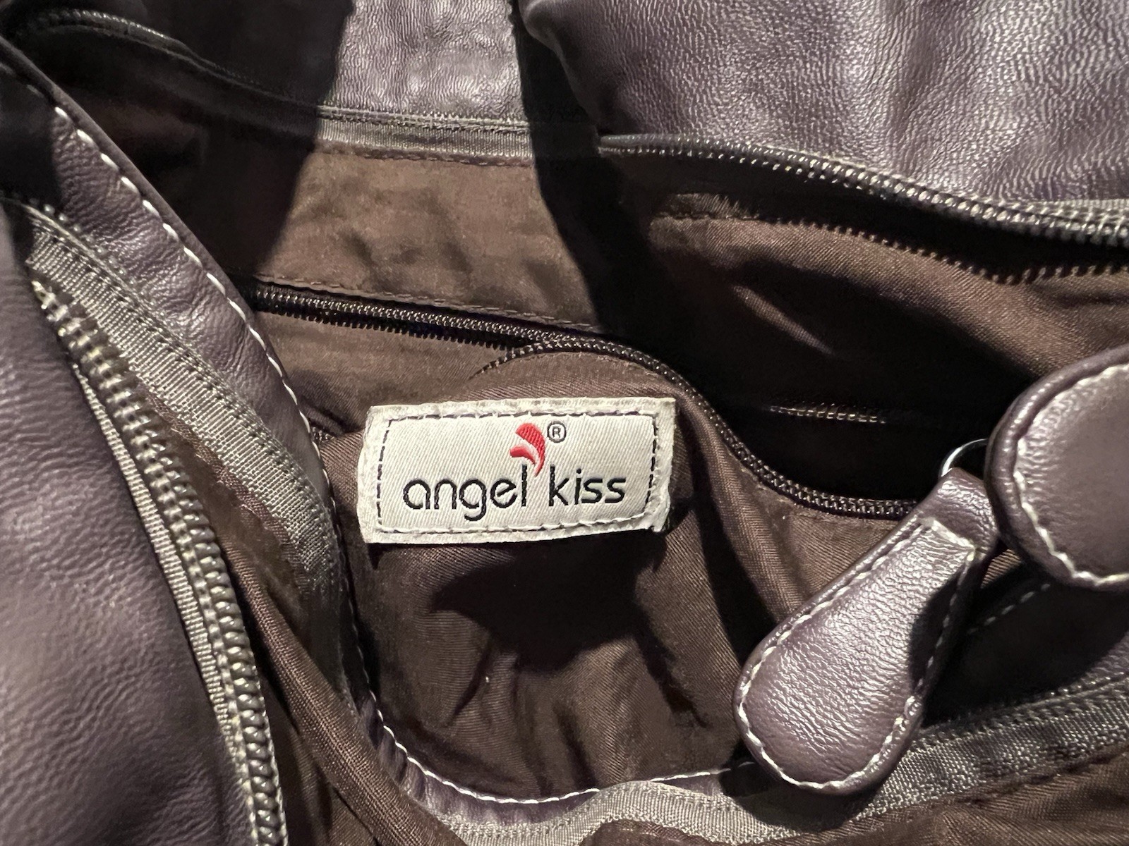Angel Kiss Tie Dye Shoulder Bag Gray White Pockets Zipper Hobo 15”x12” EUC
