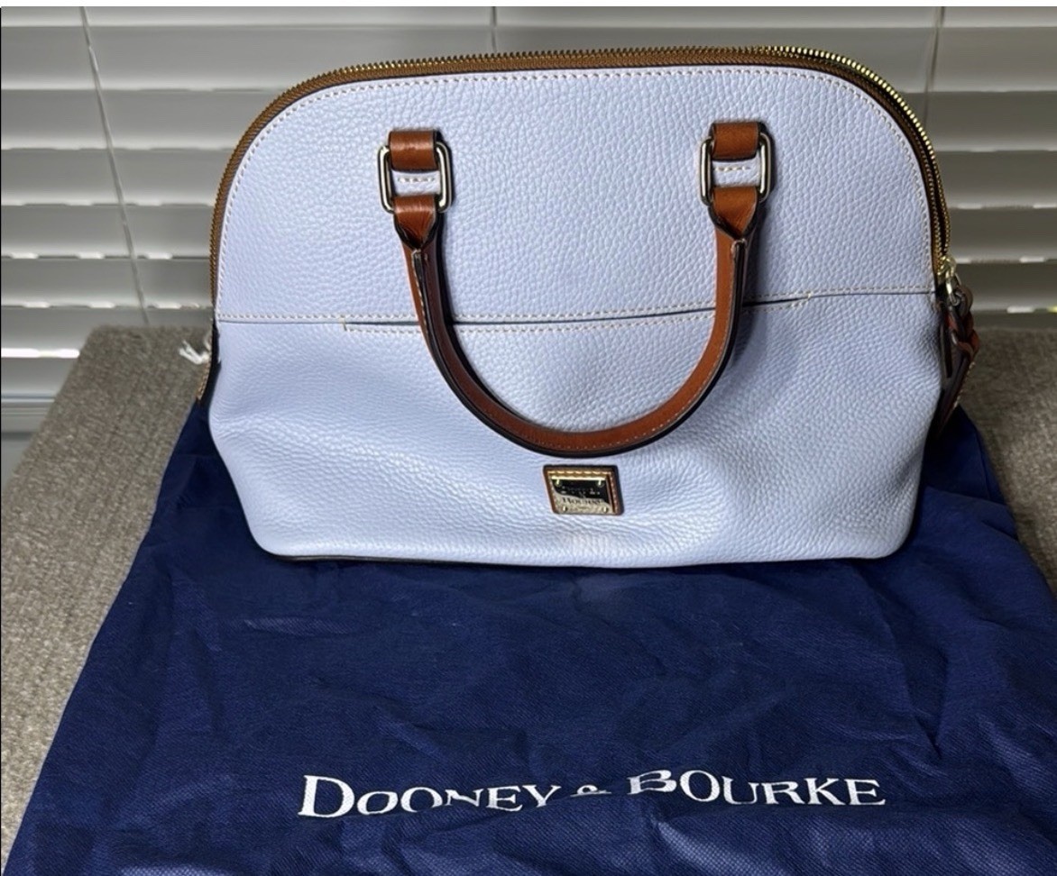 Dooney & Bourke Carter Domed Satchel in Pebble Grain Leather Light Lavender/Blue