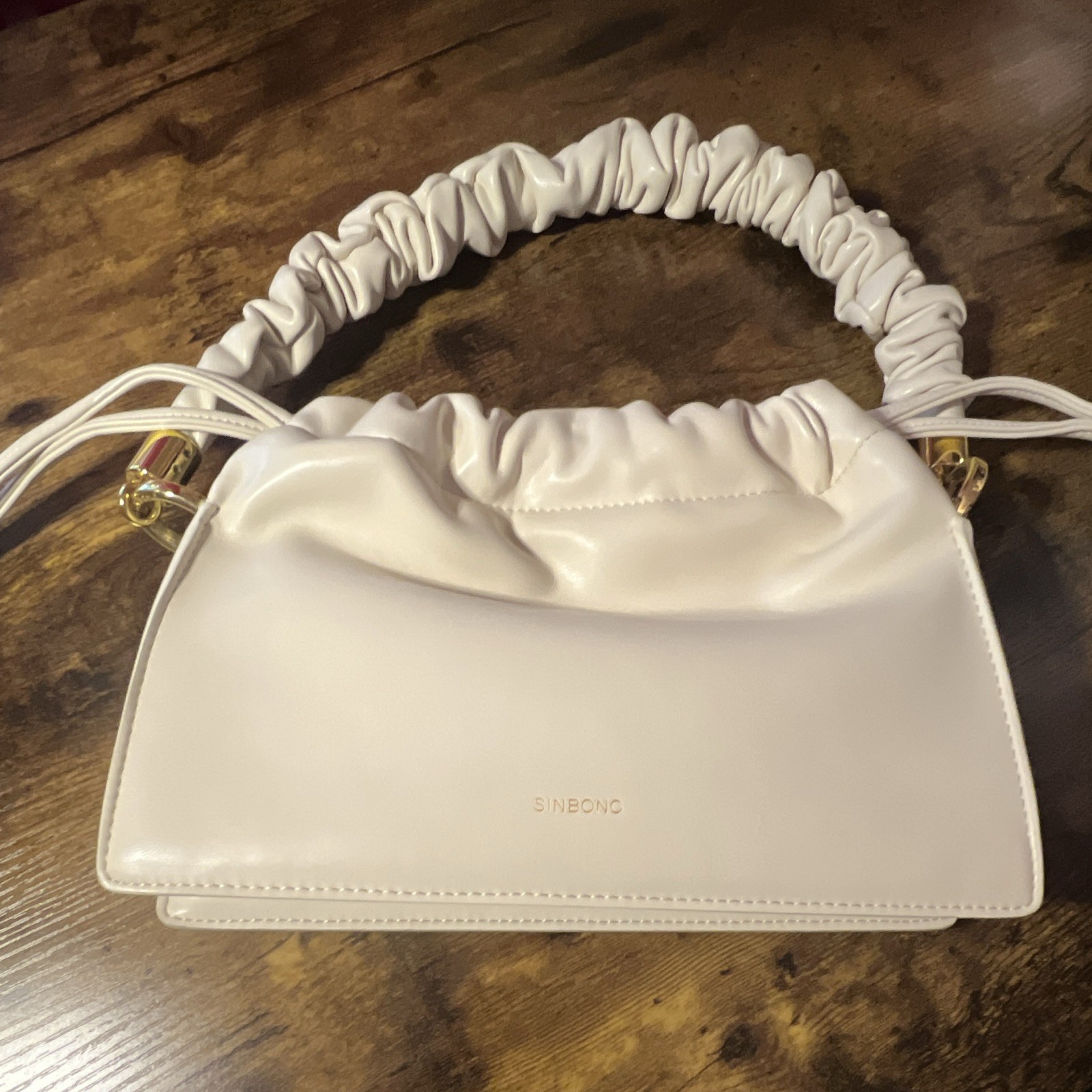 SINBONO Ivory Top Handle Bag w/ Detachable Strap, Gold Hardware, Inner Pockets