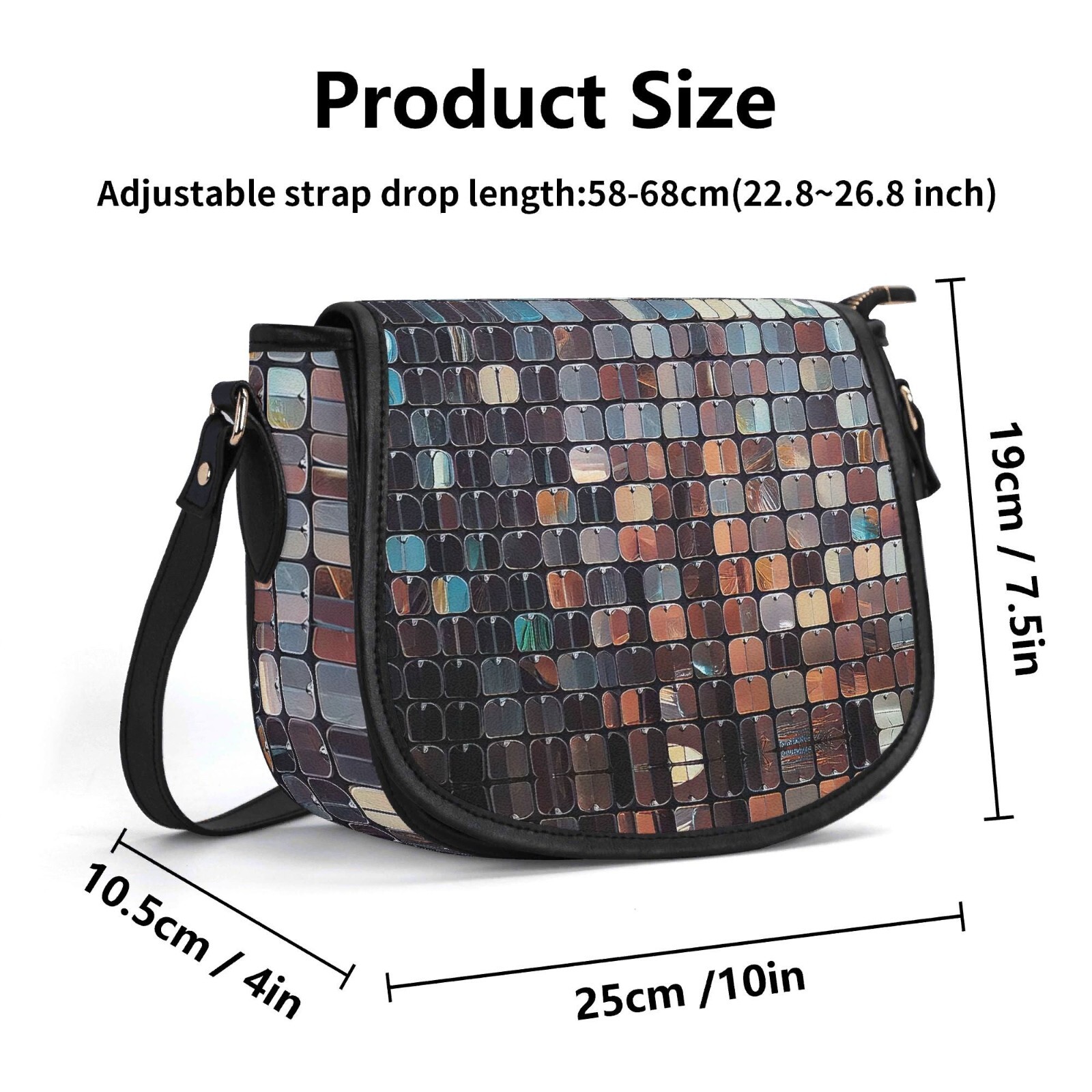 Sequin Tiles Scales Genuine Leather Saddle Shoulder Bag Handbag Silver Disco