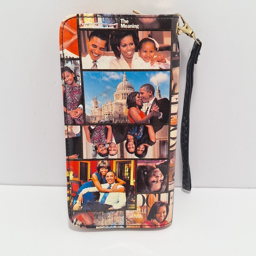 Michelle Obama Wallet Clutch Wristlet -Unbranded W/ Photo Collage Pattern Unique