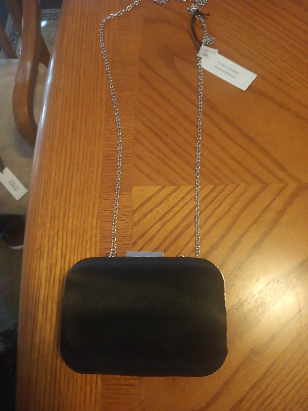 VTG JNB Women’s Evening Box Clutch,Silver/Black Crystals/Black Satin Back NWT