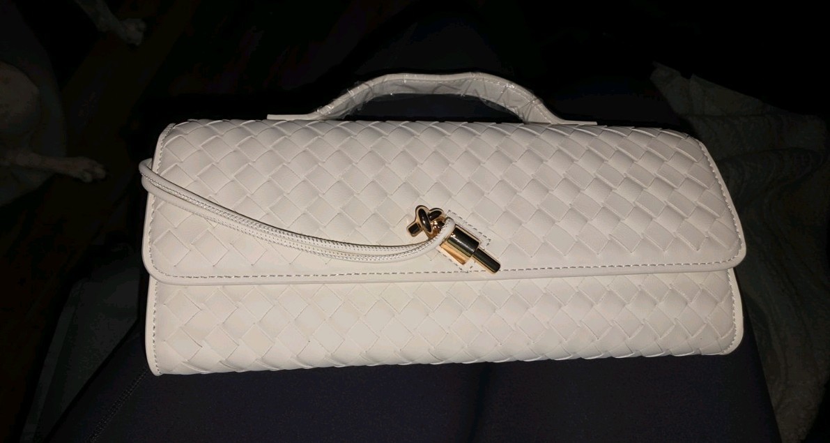 New Few Moda Clutch with cross body carry strap in cream white ivory