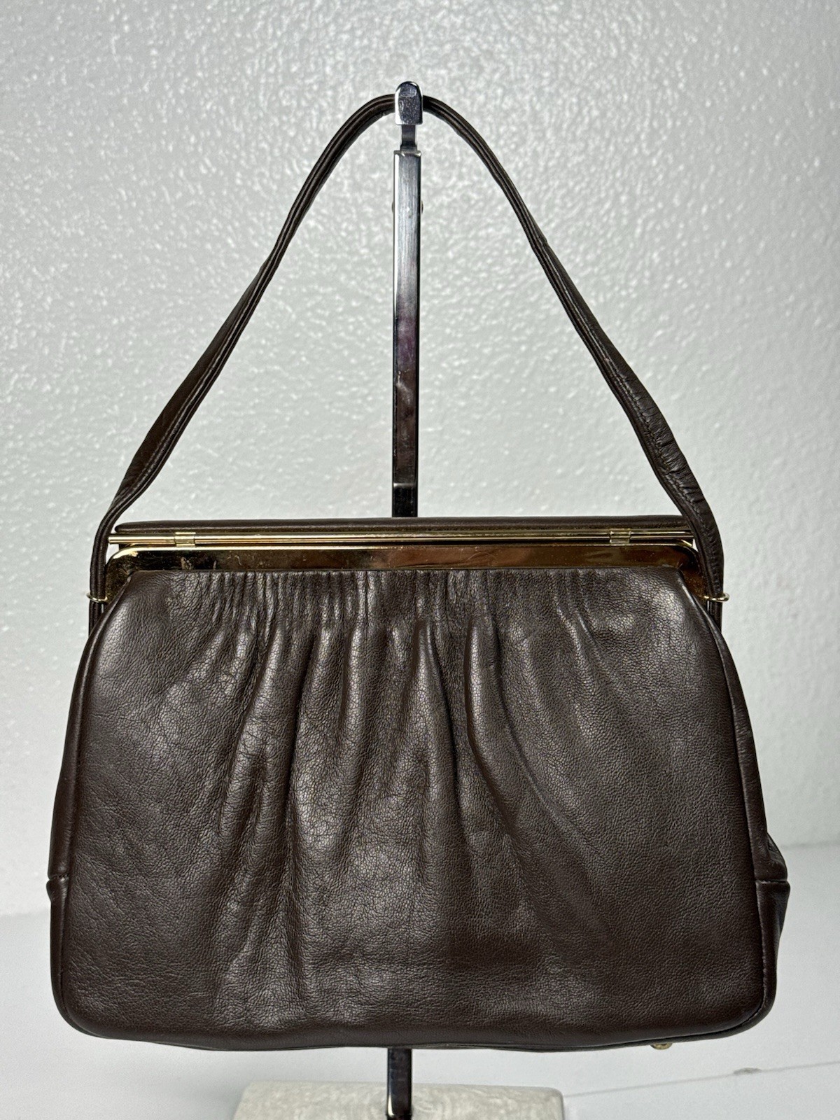 Vintage Etra Womens Chocolate Brown Leather Classic Top Handle Clutch Bag Purse