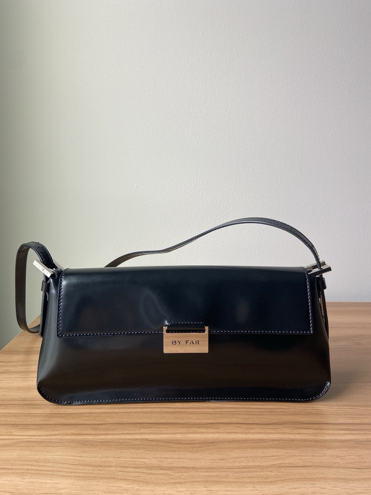 BY FAR Tilda Black Semi Leather Shoulder Bag Magnetic Flap