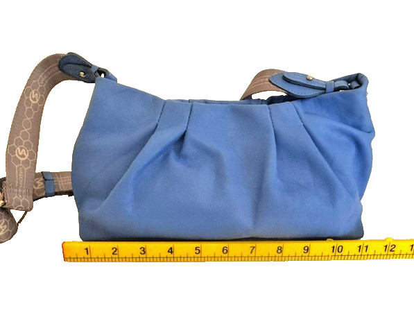 Valentina Made in Italy Small Leather Pleated Azure Blue Shoulder Hobo Bag NWOT