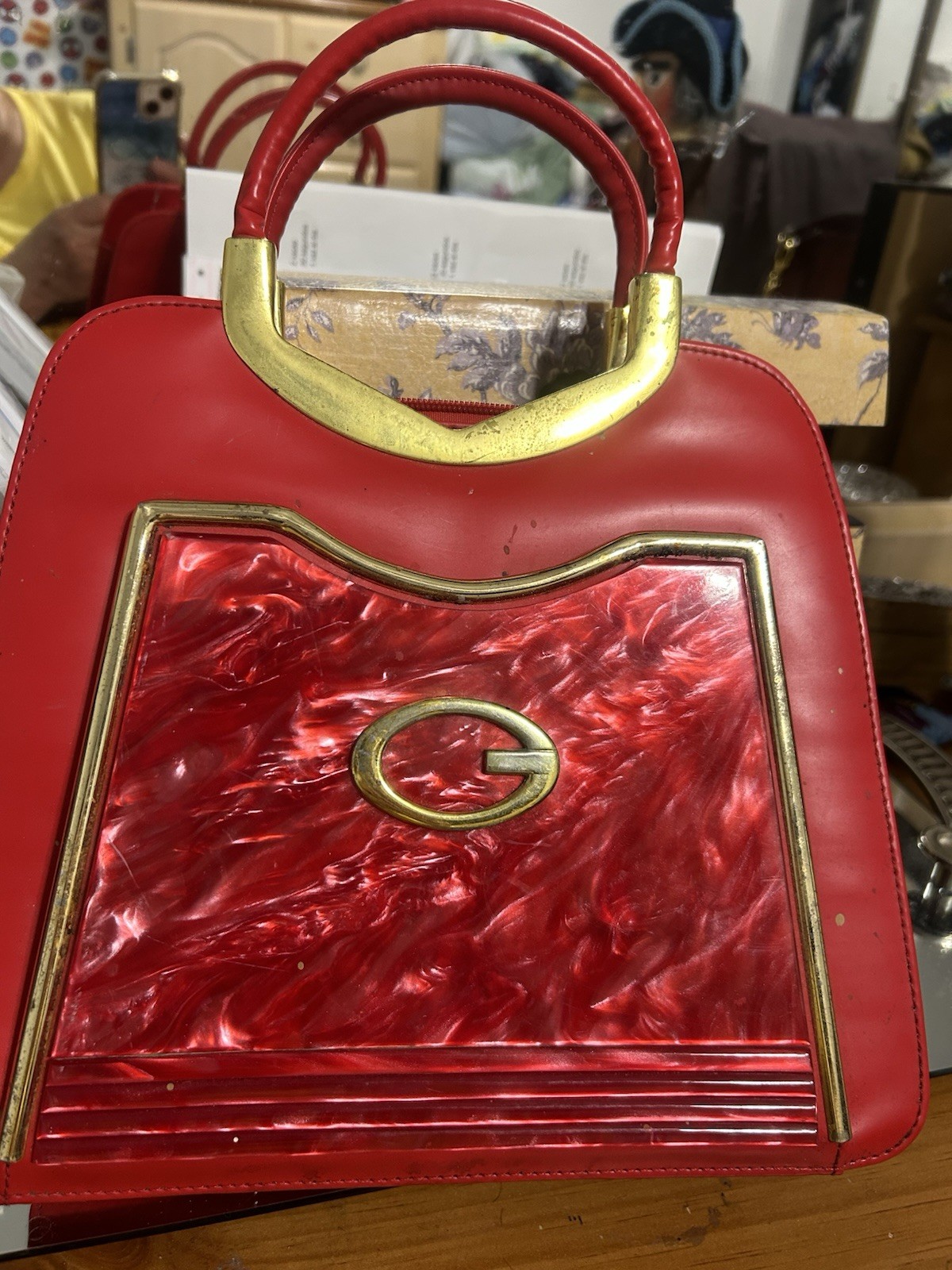 Nicole Lee Red Small Satchel Top Handle Zip Detachable Strap Gold Hardware