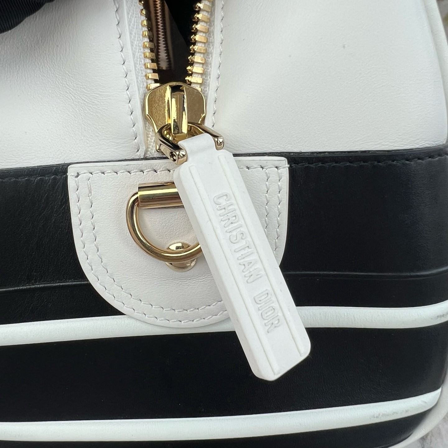 Christian Dior Small Vibe Bowling Calfskin Bag Black White