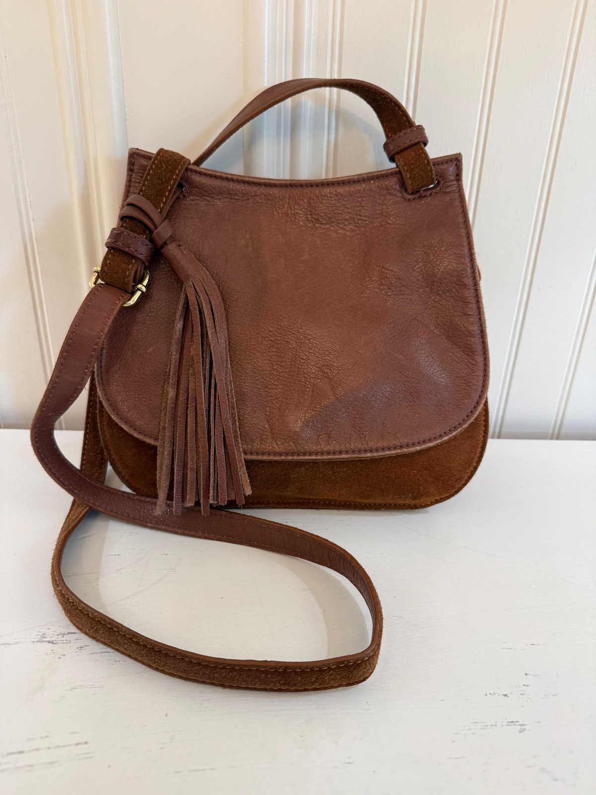 Margot Crossbody Bag Womens Brown Leather Suede Tassel Western Boho Indie