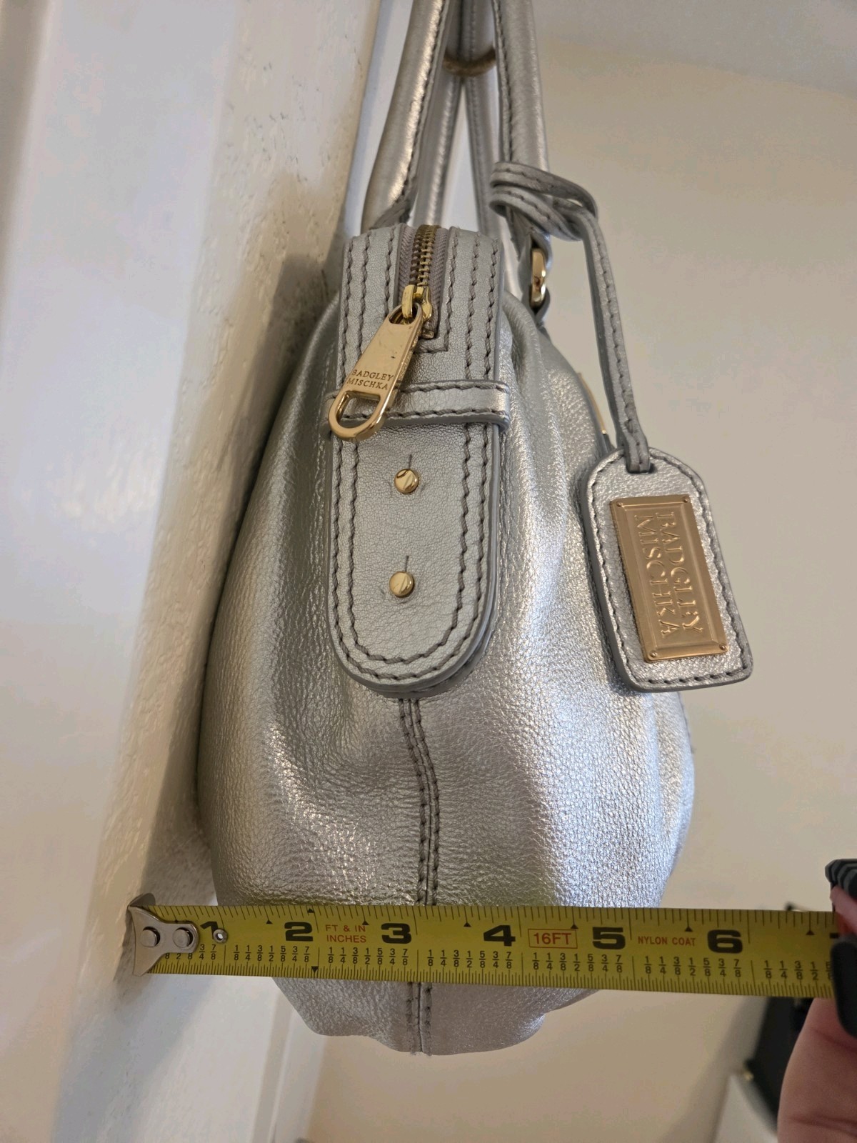 BADGLEY MISCHKA Silver Leather Shoulder Bag Satchel Buckle Purse Y2K EUC