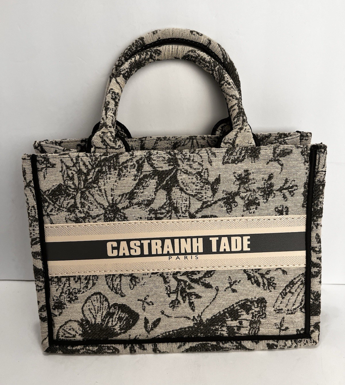 Castrainh Tade Paris Embroidered Jacquard Canvas Book Tote Handbag Butterfly