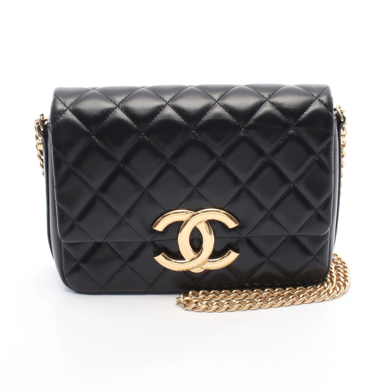 Chanel Chain Shoulder Coco Mark Shoulder Bag Black Lambskin Leather #RCB737