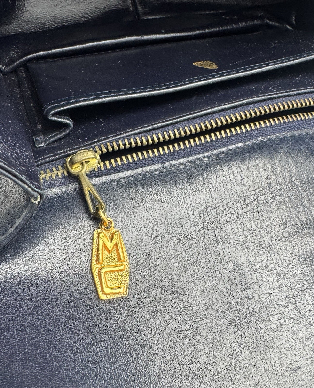 Vintage Mark Cross “Equestrian” Box Leather Shoulder Bag 14KT Gold Plated Accent