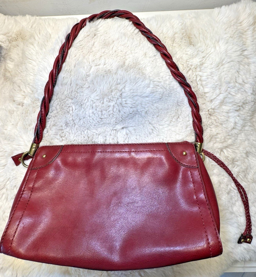 Vintage Kim Rogers Oxblood Red Leather Braided Woven Shoulder Strap Tassle Boho