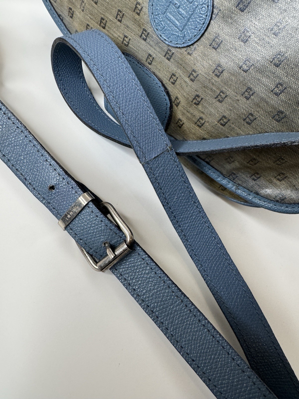 Vintage Fendi 80s FF Monogram Crossbody Messenger Bag Blue Trim