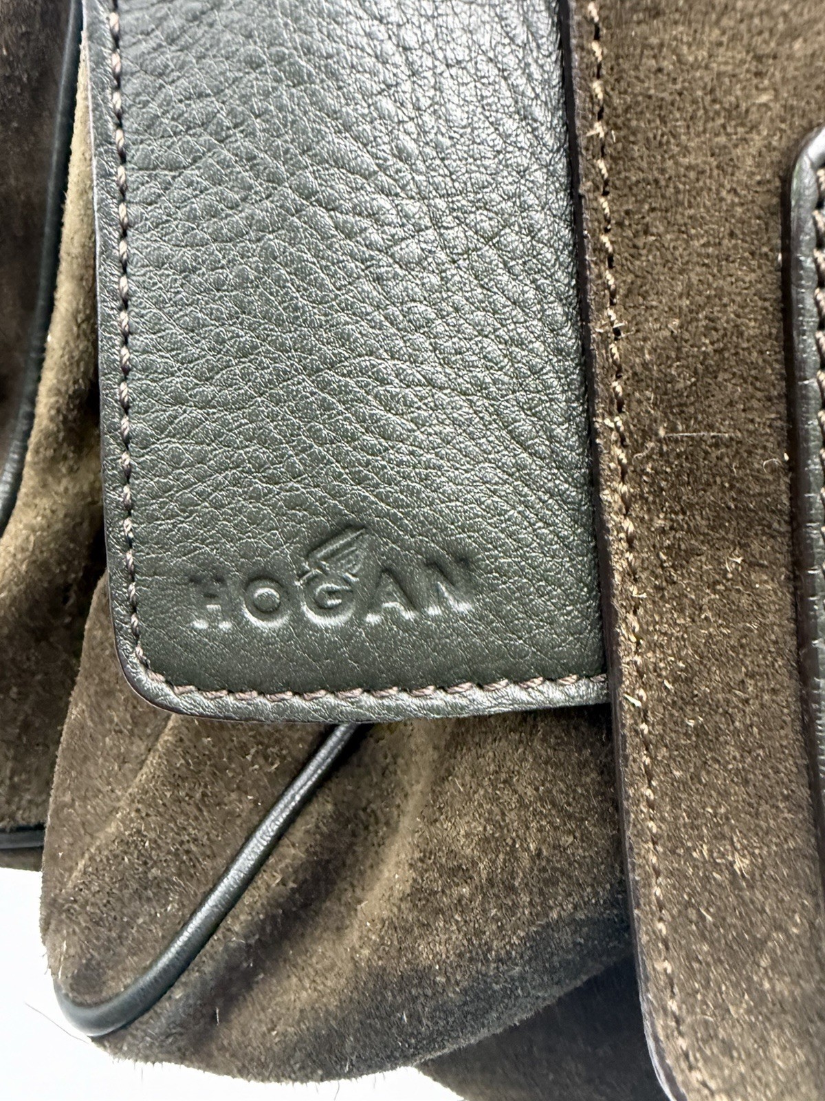 Hogan Brown Suede Leather Shoulder Bag Multi Pocket Italy Large Handbag