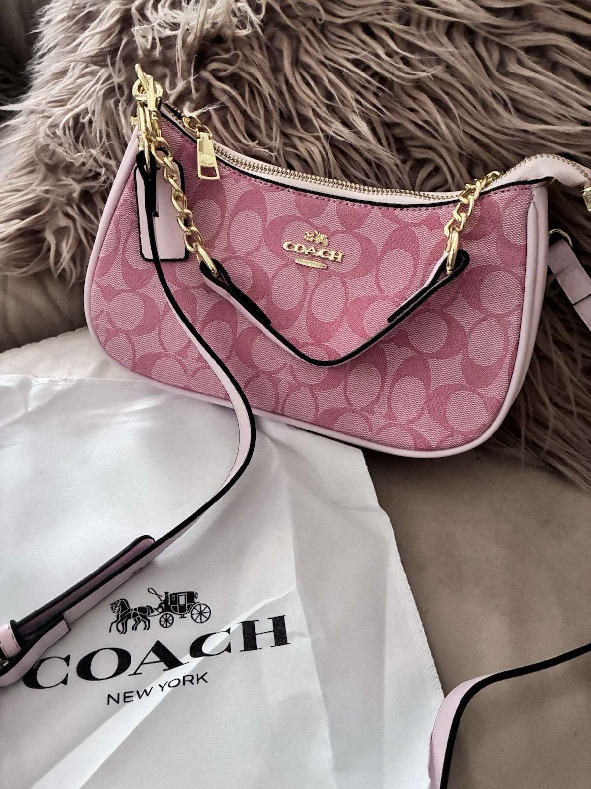 COACH Mini Crossbody Bag Signature Denim Logo Pink Gold Hardware New * Dust Bag